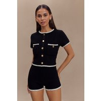 Saffron Contrast Knit Top - Black/White | MESHKI US