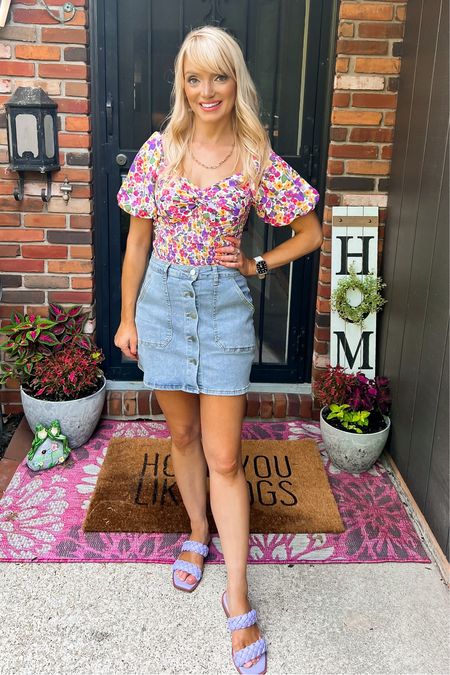 Floral puff sleeve top only $27.98 - summer top - date night outfit - girls night out outfit - summer fashion - summer style - denim skirt - braided sandals on deal for $25.49 - Amazon Fashion - Amazon finds 

#LTKunder50 #LTKstyletip #LTKSeasonal