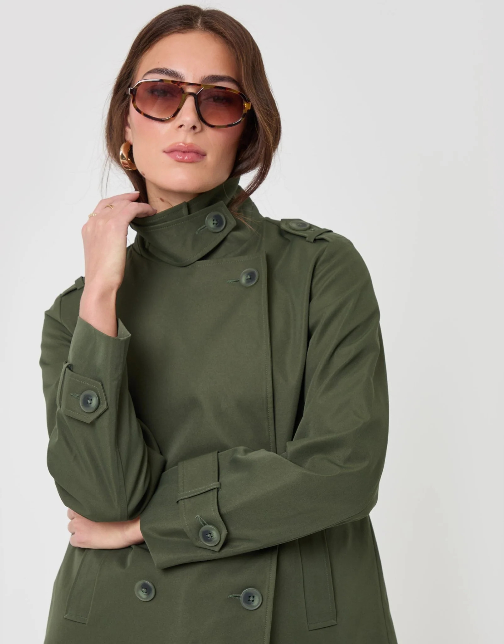 Threadbare The Relaxed Funnel Neck Short Trench Coat in Khaki | Threadbare UK