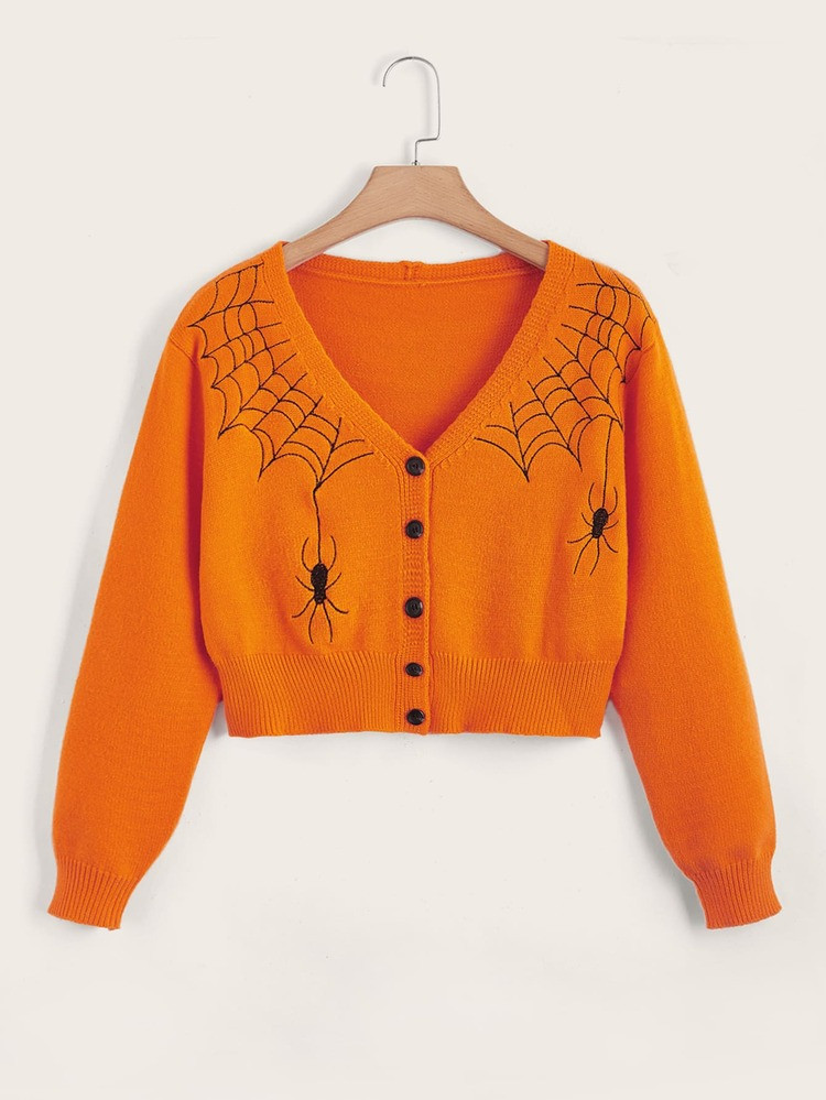 Plus Embroidery Spider Web Pattern Cardigan | SHEIN