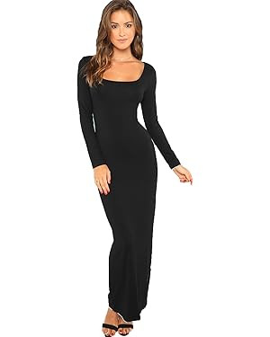 Verdusa Women's Long Sleeve Square Neck Bodycon Maxi Long Dress | Amazon (US)