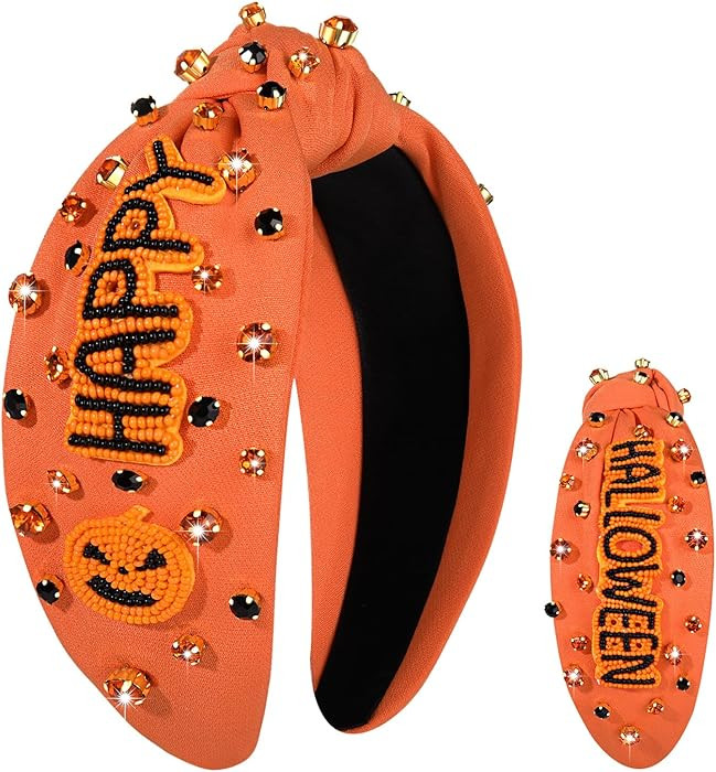 Halloween Headbands for Women Halloween Accessories Beaded Boo Pumpkin Ghost Headband Rhinestone ... | Amazon (US)