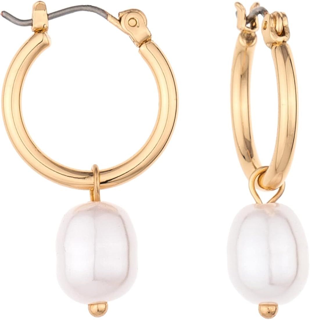Ettika Gold Hoop Earrings for Women. Pearl Earrings. Birthday Gifts For Women. 2-in-1 Gold Tone P... | Amazon (US)
