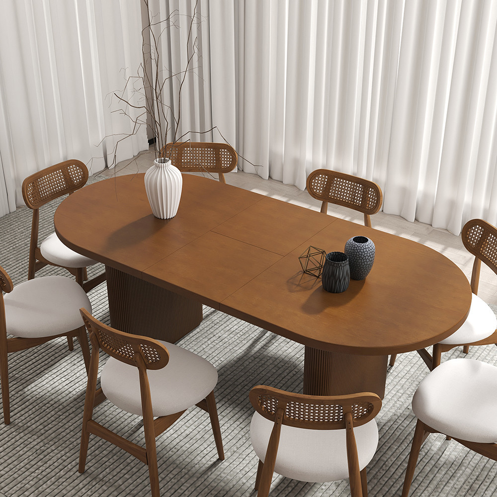 Japandi 79""-94"" Oval Extendable Walnut Dining Table Butterfly Leaf for 8 Seater Walnut | Homary