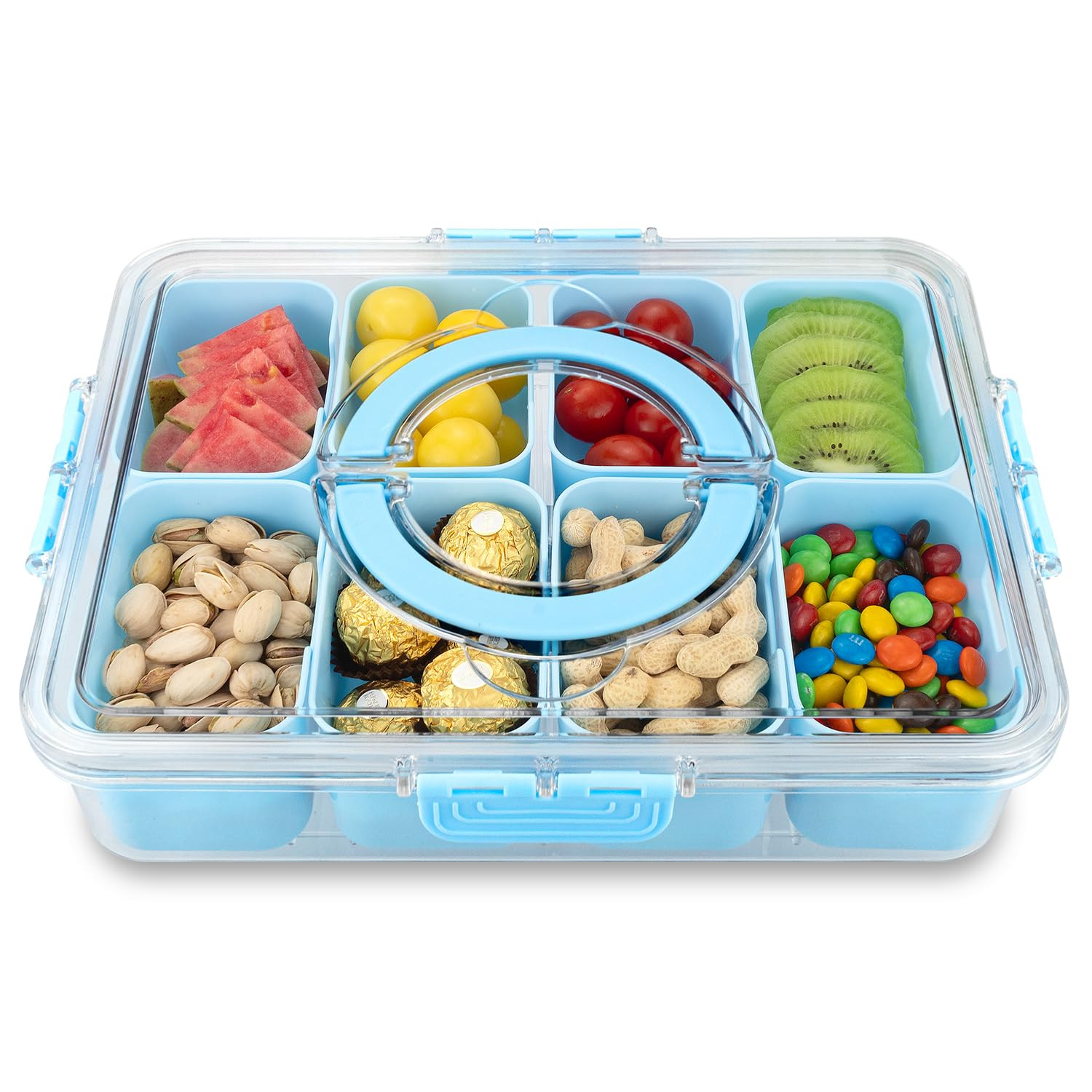 Divided Serving Tray with Lid and Handle,8 Compartments Snacks Box,Snack Fruit Tray,Veggie Tray,P... | Amazon (US)