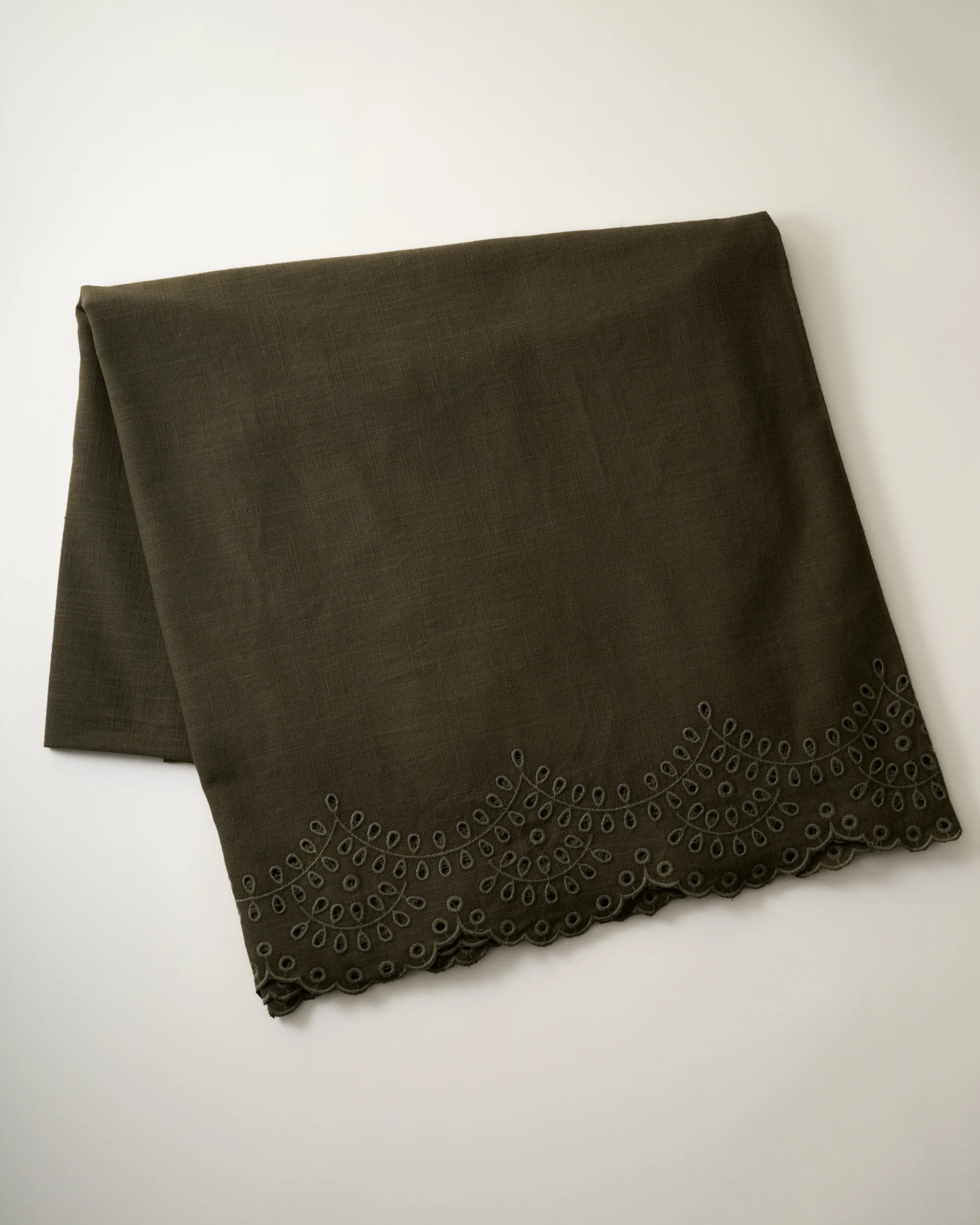 Olive Green Scalloped Eyelet Tablecloth | Magnolia