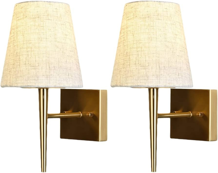 EFINEHOME Set of 2 Mid-Century Modern Wall Light with Beige Fabric Shade| 1-Light Antique Gold In... | Amazon (CA)