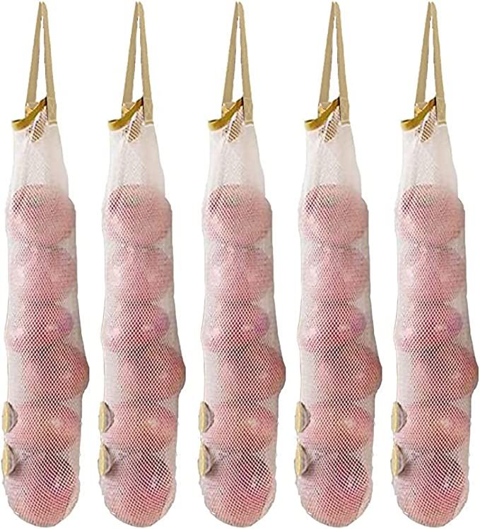 Amazon.com: Hanging Mesh Storage Bags 5 Pack Onion Bags AHYUAN Mesh Garlic Net Bags Potatoes Bags... | Amazon (US)