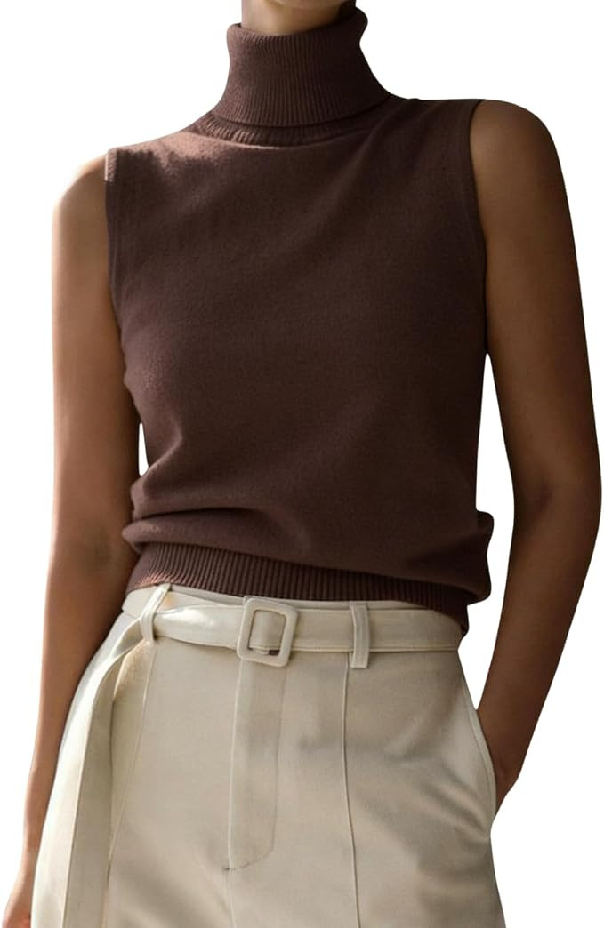 Women Elegant Turtleneck Sweater Vest Fall Trendy Casual Solid Sleeveless High Neck Knit Pullover... | Amazon (US)