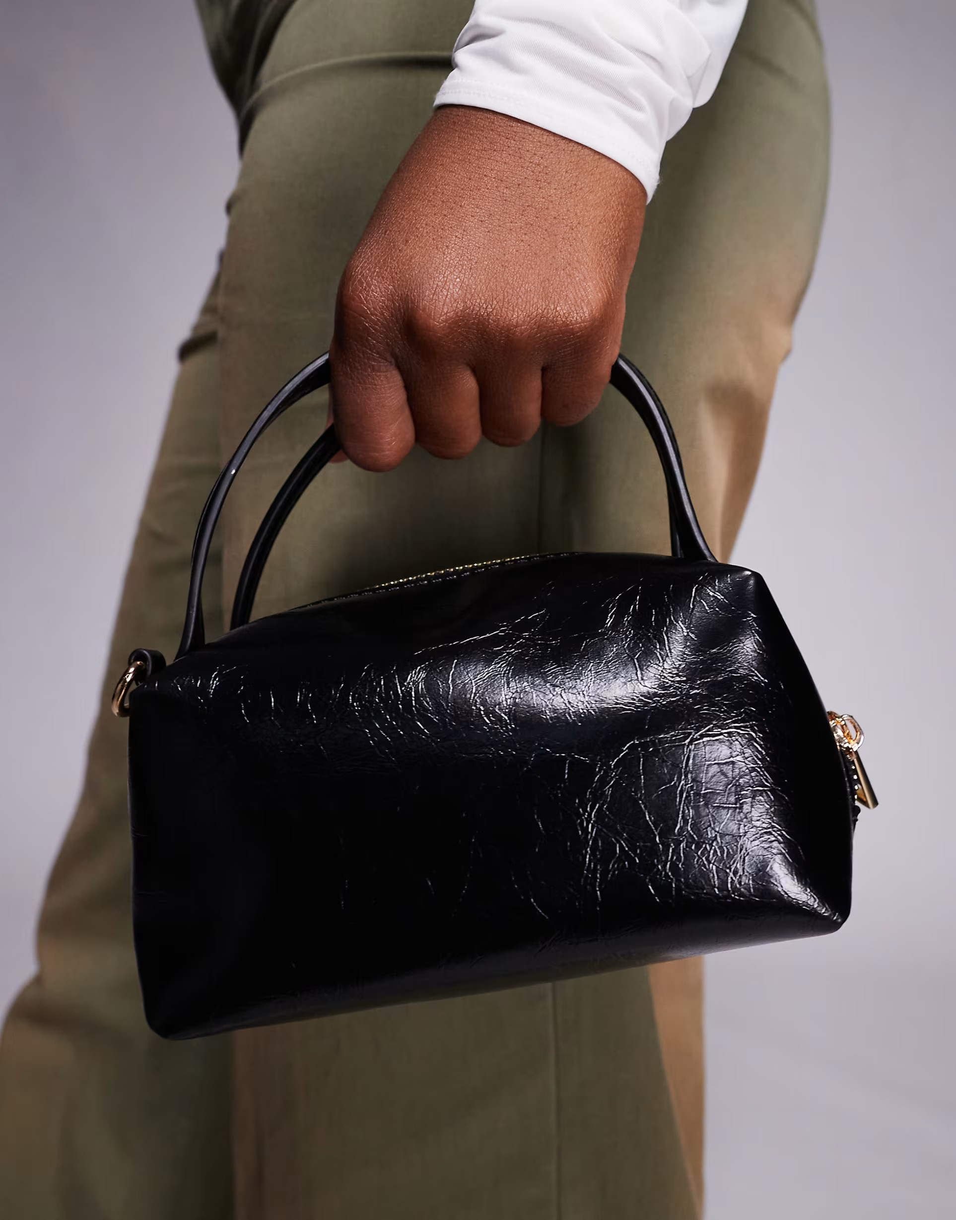 ASOS DESIGN textured mini grab clutch with cross body strap in black | ASOS | ASOS (Global)