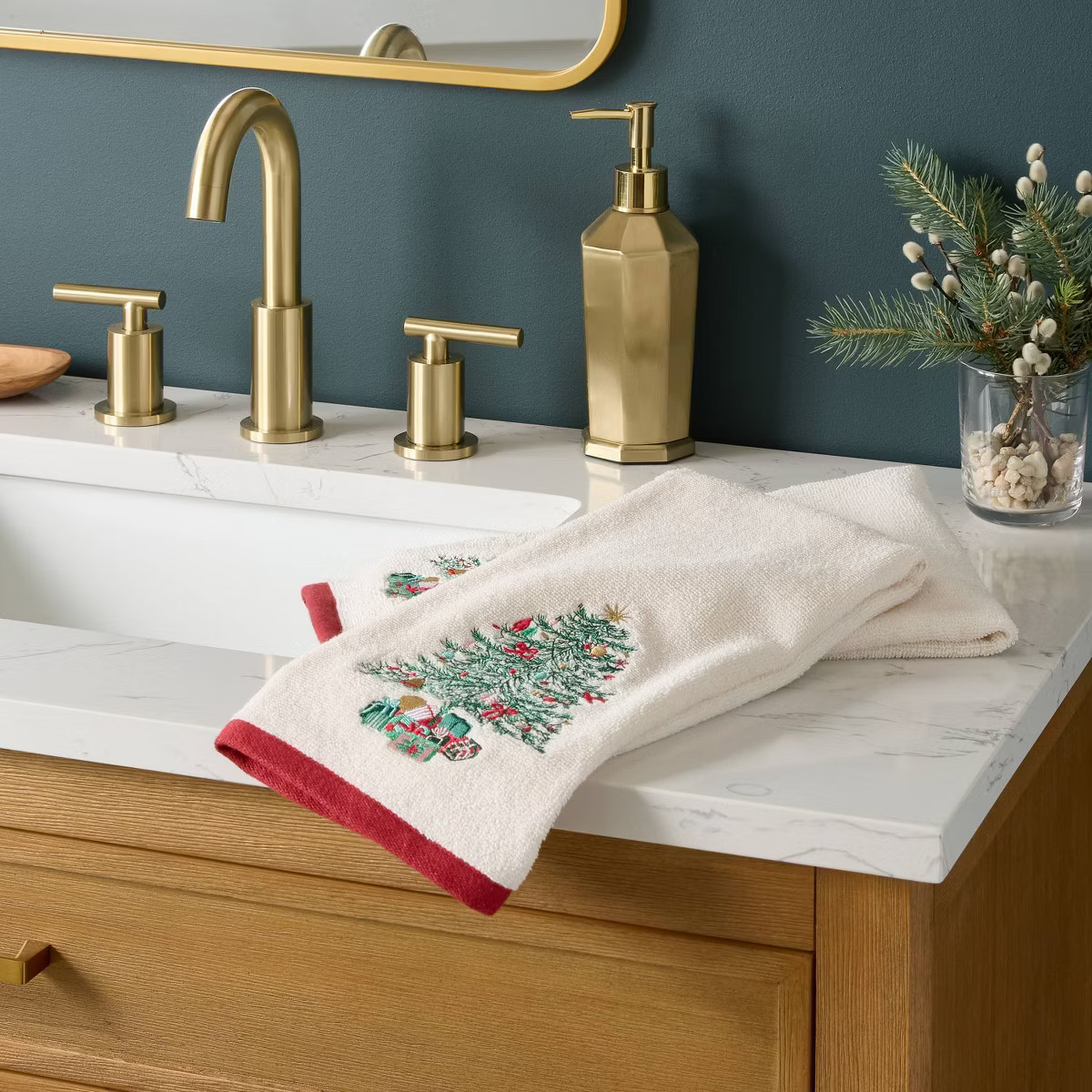 2pk Embroidered Tree Christmas Hand Towel Ivory - Threshold\u2122 | Target
