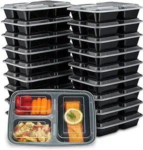 Ez Prepa [20 Pack] 32oz 3 Compartment Meal Prep Containers with Lids - Bento Box - Plastic - Stac... | Amazon (US)