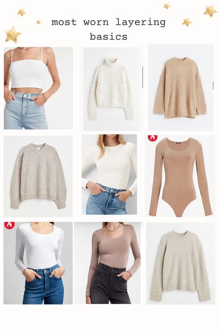 Most worn layering basics - the white crop tank and white and tan long sleeve get so much wear as well as a white knit sweater and tan knit sweater :)

#LTKSeasonal #LTKunder50 #LTKstyletip