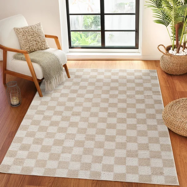 Machine Washable Shaggy Boho Beige Area Rug | Wayfair UK