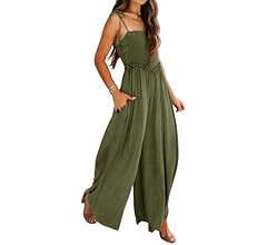 DEEP SELF Women's Summer Sleeveless Jumpsuits Spaghetti Strap Square Collar Smocked Wide Leg Jump... | Amazon (US)