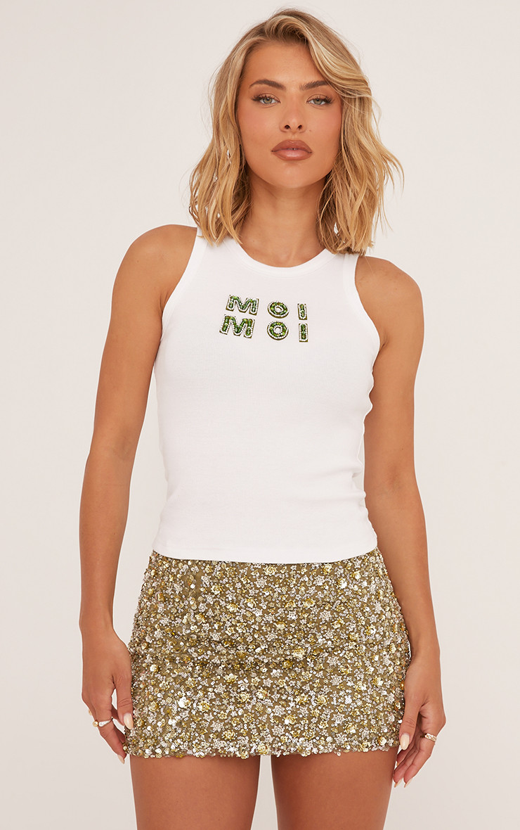 Mid Rise Flower Sequin Mini Skirt In Green | EGO Shoes (US & Canada)