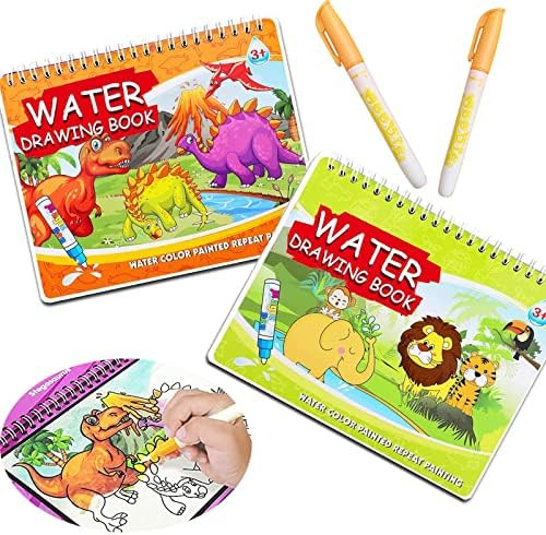 2 Pack Water Coloring Books for Toddler, Dinosaur Animal Reusable Magic Paint with Water Coloring... | Amazon (US)