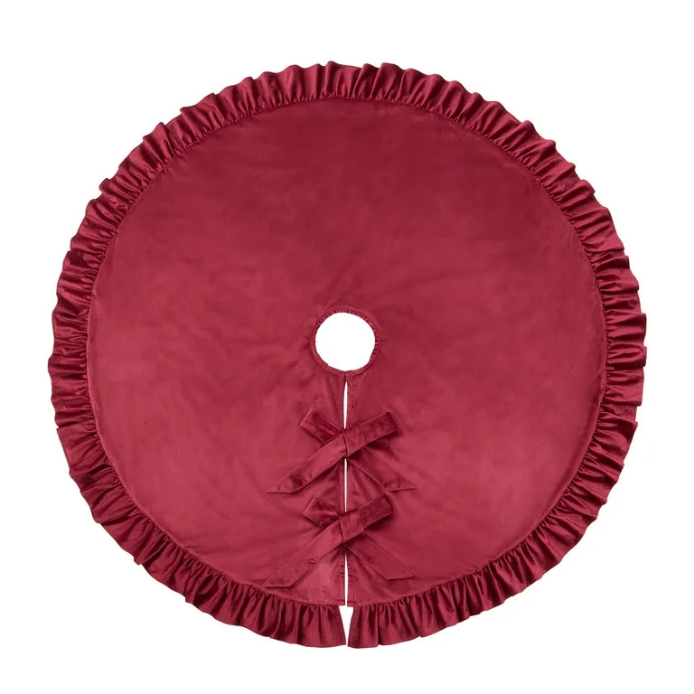 Red Ruffle Velvet Christmas Tree Skirt, 52", by My Texas House | Walmart (US)