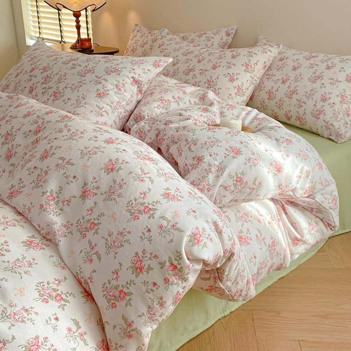 Floral Duvet Cover Set Twin Size Pink Small Floral Bedding Set Flower Botanical Soft Breathable M... | Amazon (US)