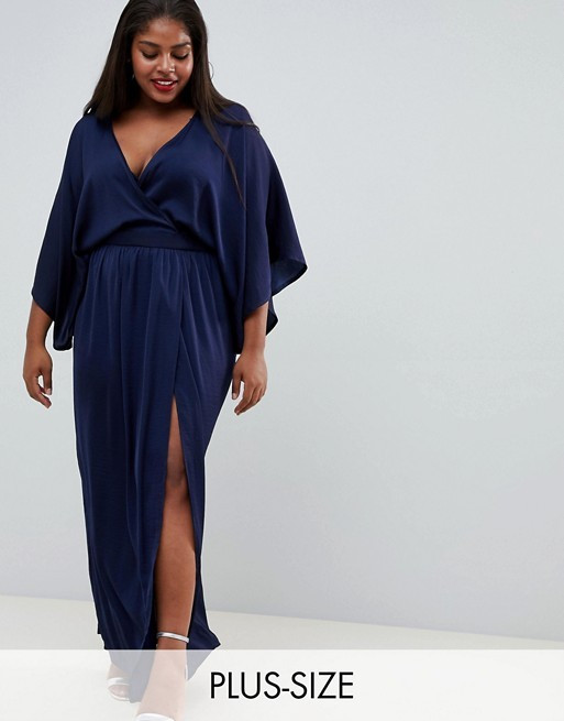 Flounce London Plus wrap front kimono maxi dress with split | ASOS US
