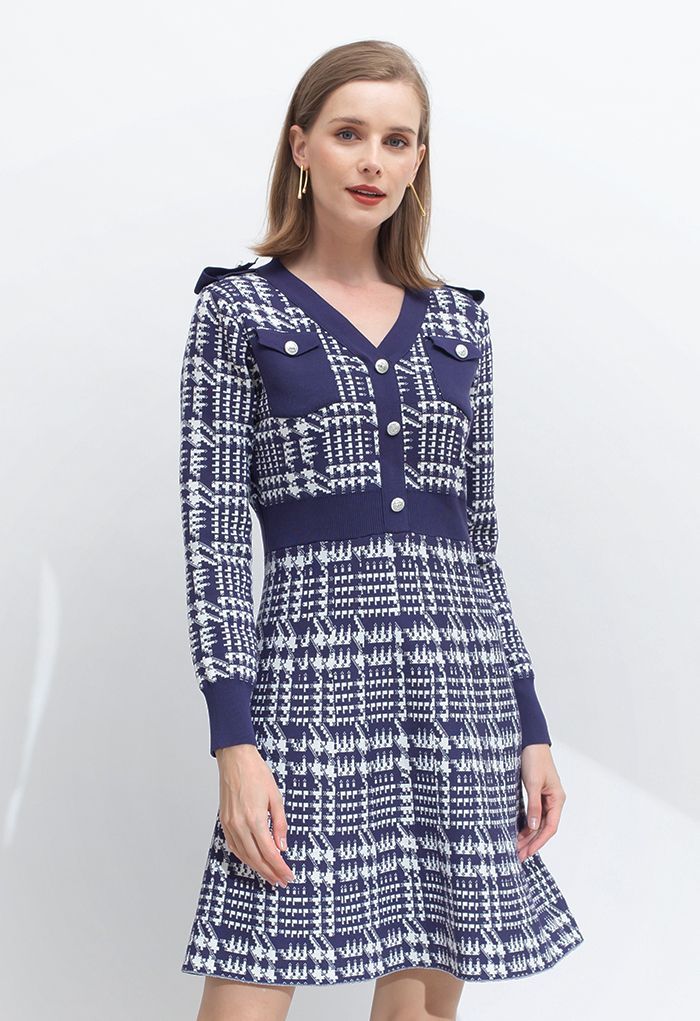 Castle Pattern Button Trim Knit Dress | Chicwish