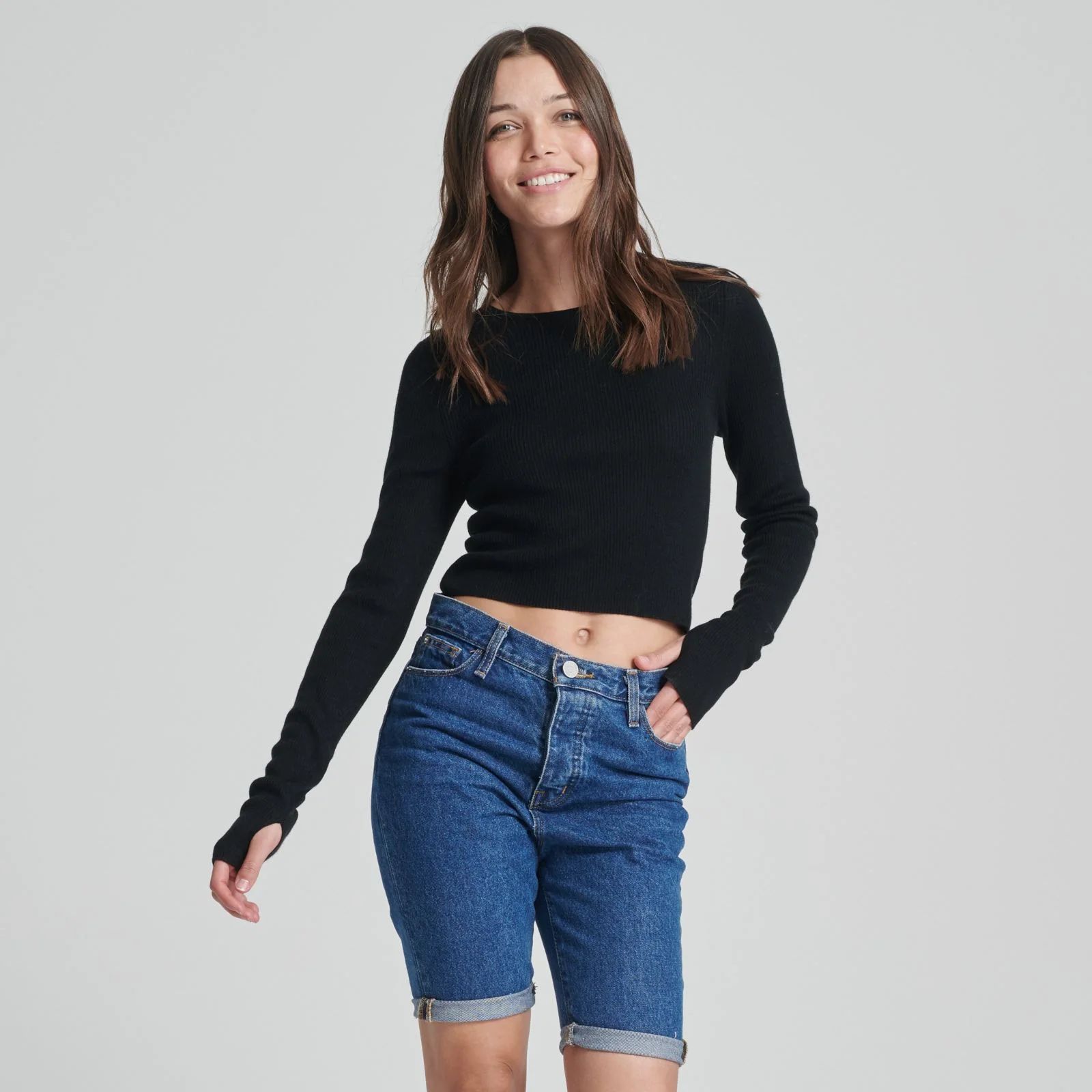 Summer Silk Ribbed Cropped Top in Black | Naadam