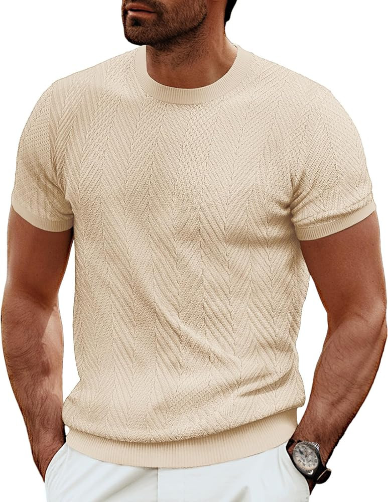 PJ PAUL JONES Men's Short Sleeve Knit T-Shirts Casual Crewneck Solid Texture Knit Shirt | Amazon (US)