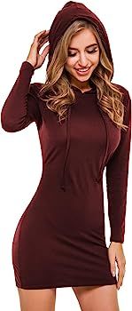 QUALFORT Women’s Hoodie Dress Slim Fit Casual Pullover Hooded Dress | Amazon (US)