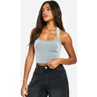 Womens Ribbed Halter Top - Grey - 6 | boohoo (US & Canada)