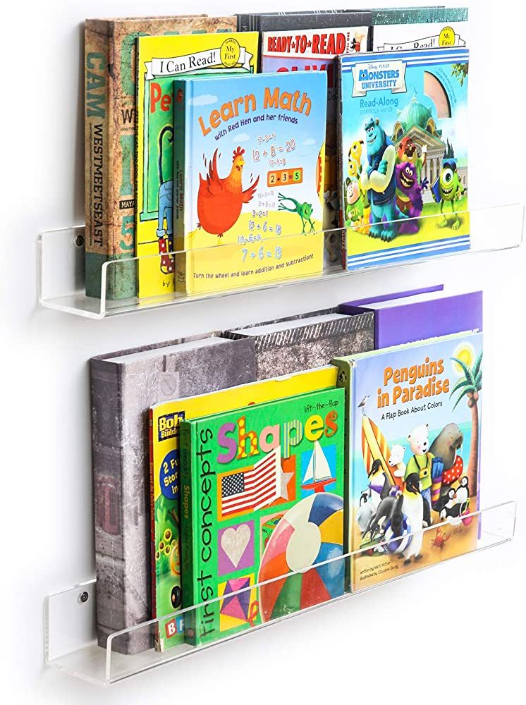 NIUBEE Acrylic 2 Packs Invisible Floating Bookshelves 24 inches,Kids Clear Wall Bookshelves Displ... | Amazon (US)