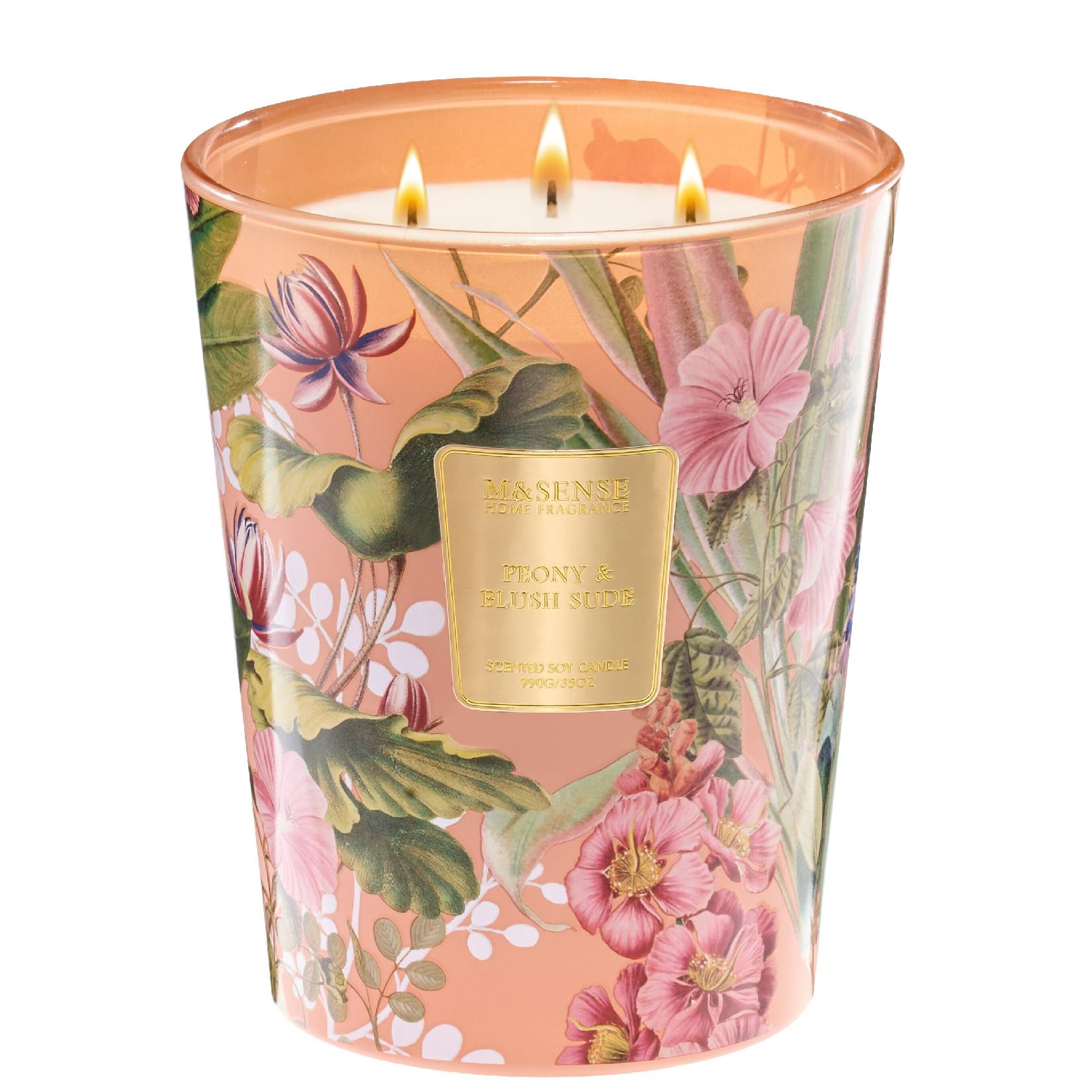 M&SENSE Large Soy Scented Candles Peony & Blush Sude, Non Toxic Natural Spring Candles 35oz 150 H... | Amazon (US)