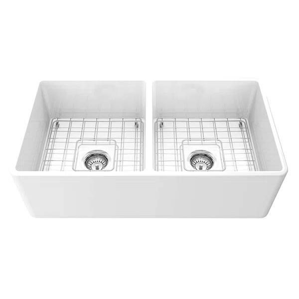 Marisol 33.25'' L Farmhouse / Apron Double Bowl Fireclay Kitchen Sink | Wayfair North America
