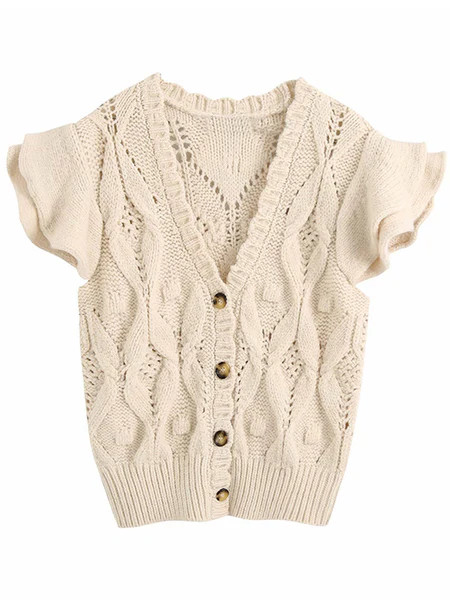 'Cassandra' Cute Knitted Ruffle Sleeves Top with Buttons | Goodnight Macaroon