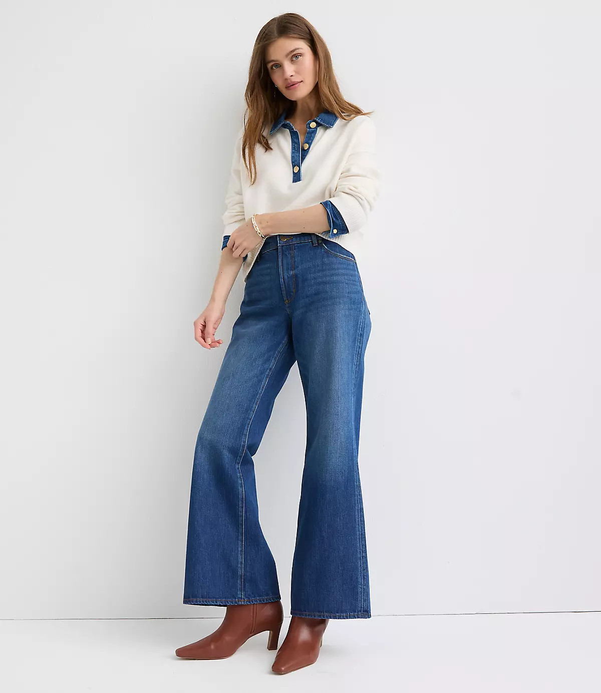 Denim Trim Henley Sweater | LOFT