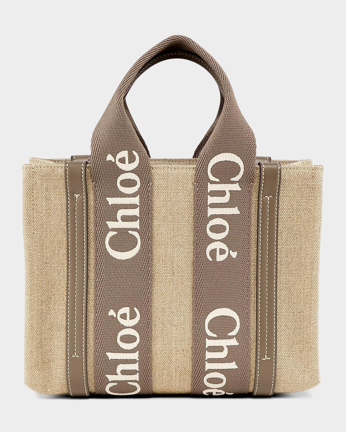 Woody Logo-Strap Linen Tote Bag | Neiman Marcus