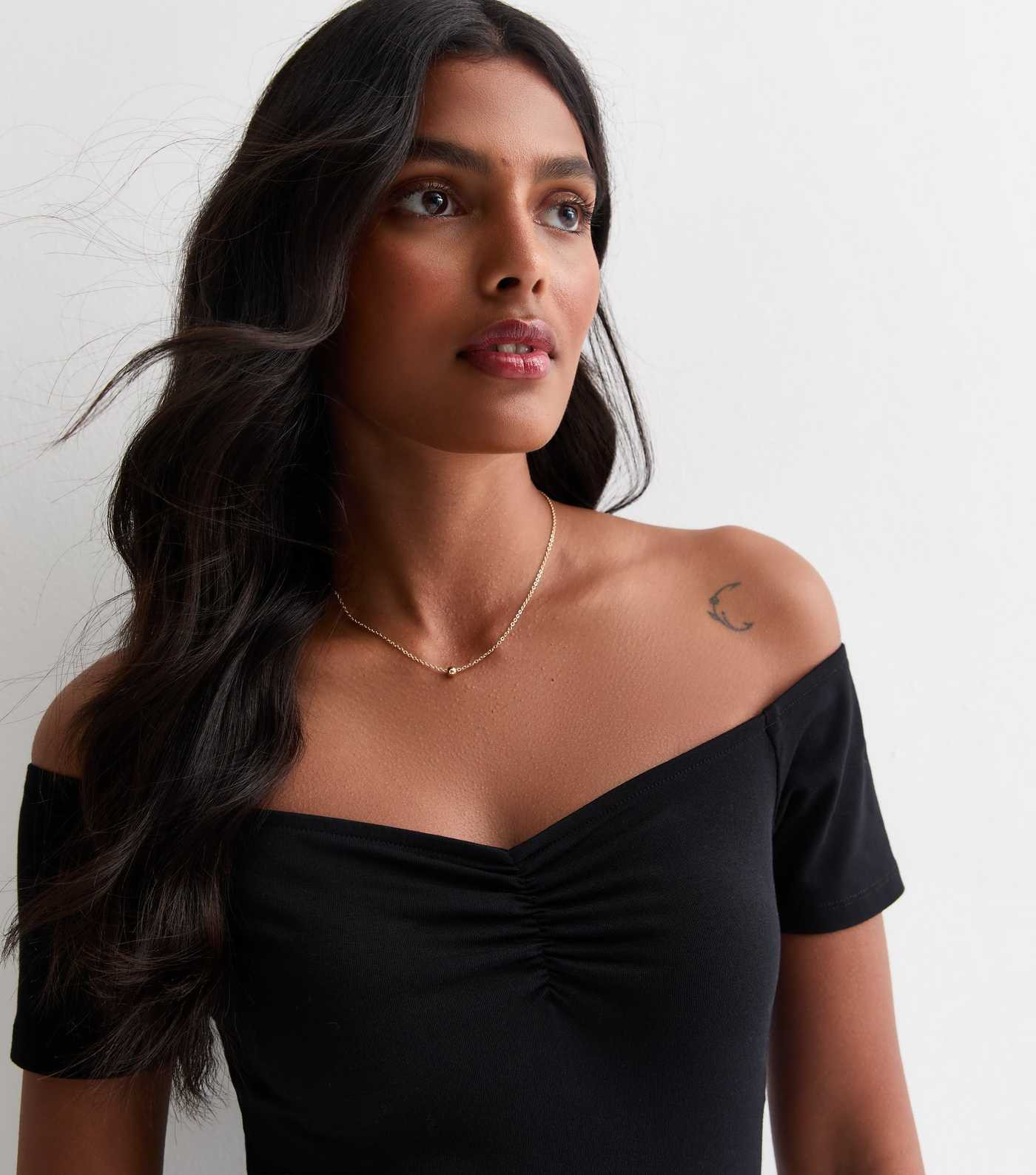 Black Ruched Front Bardot Bodysuit | New Look | New Look (UK)