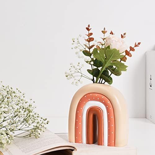 Quoowiit Flower Vase Decorative Vases for Decor, Floral Vase Resin Rainbow Vase, Modern Orange Vases | Amazon (US)