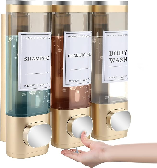 Soap Dispenser, 3 Chamber Shampoo and Conditioner Dispenser, Wall Mounted Shower Gel Dispensers w... | Amazon (UK)