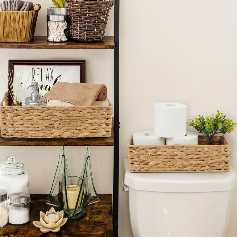 LotFancy Wicker Toilet Basket Tank Topper, 2 Pack Water Hyacinth Storage Basket for Shelves | Walmart (US)