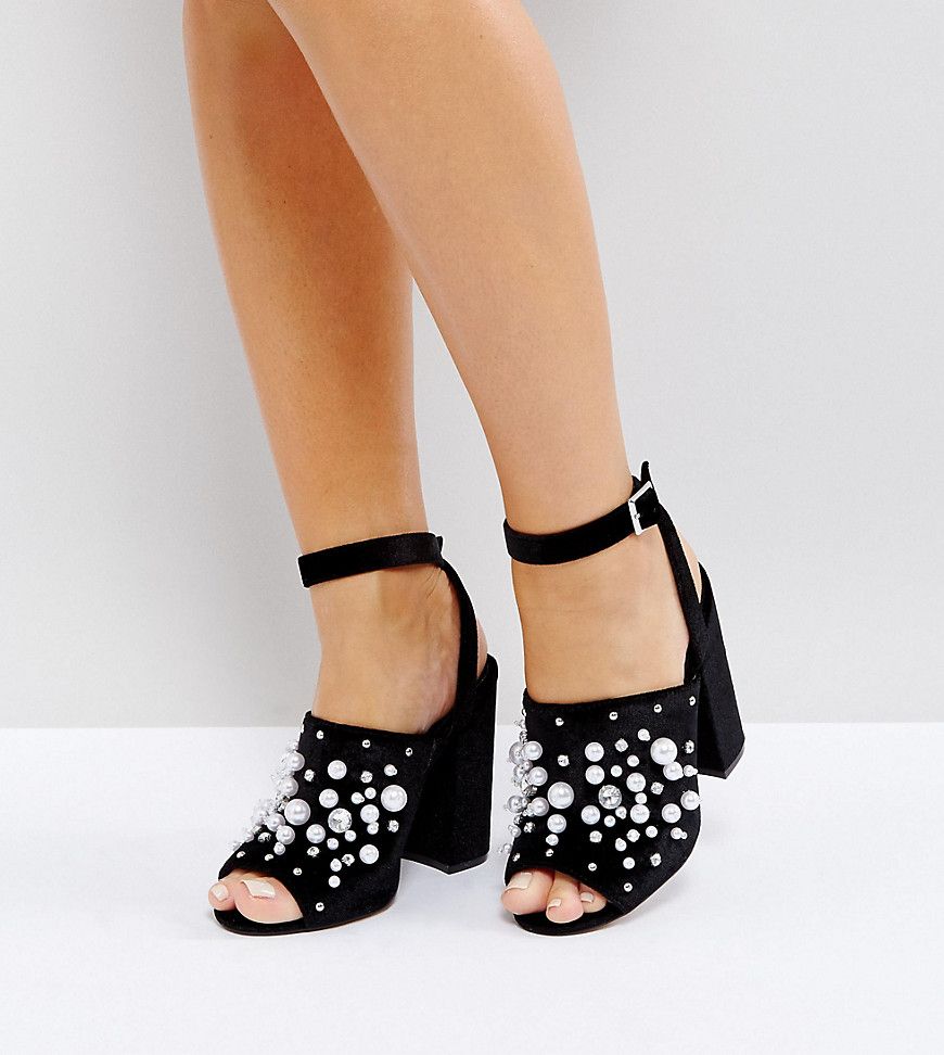 ASOS HALF HEARTED Wide Fit Embellished Heeled Sandals - Black | ASOS US