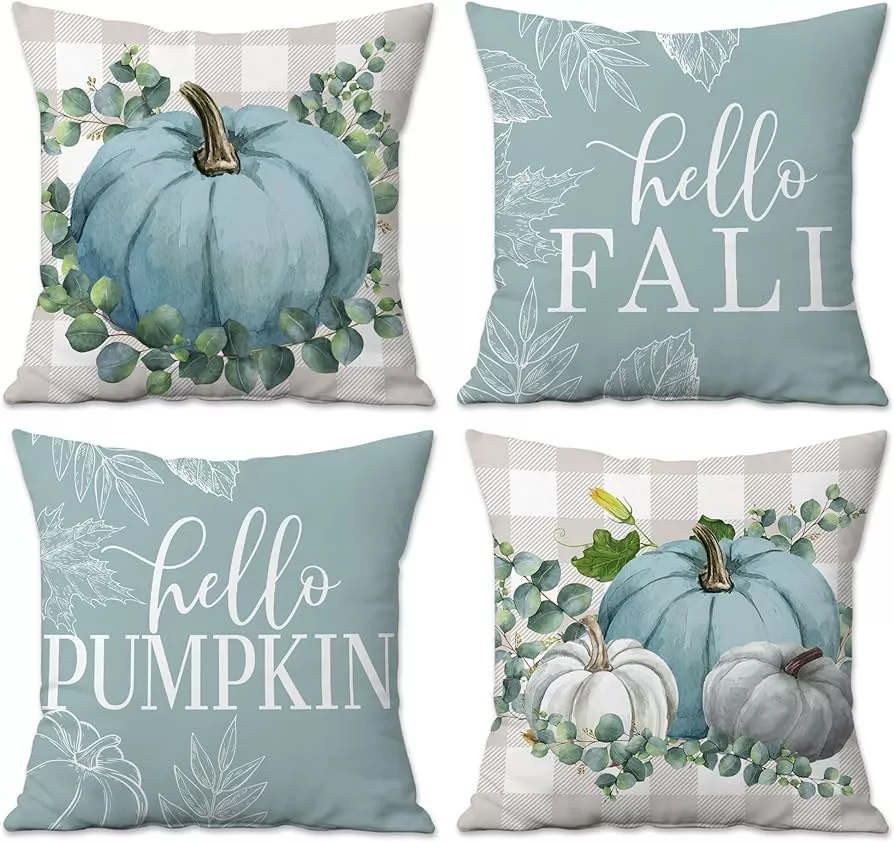 PANDICORN Fall Pillow Covers 18x18 Set of 2 Hello Pumpkin Grey Buffalo