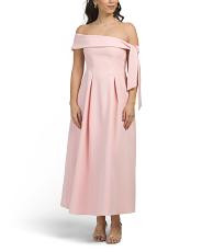 Aurora Sky Off The Shoulder Box Pleat Midi Dress | TJ Maxx