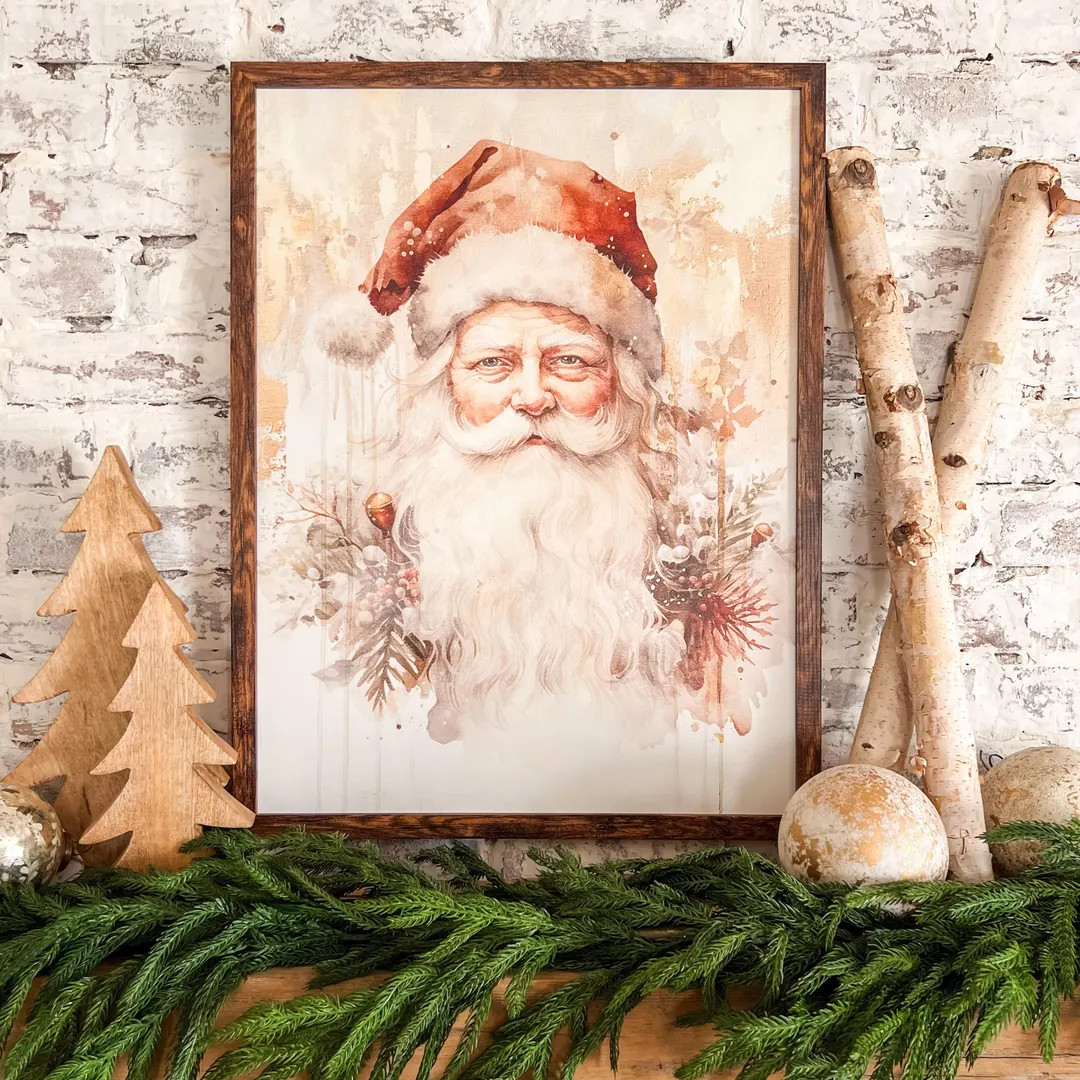 Santa Face Christmas Wood Sign, Santa Print, Vintage Christmas Decor, Unique Wood Sign, Farmhouse... | Etsy (US)