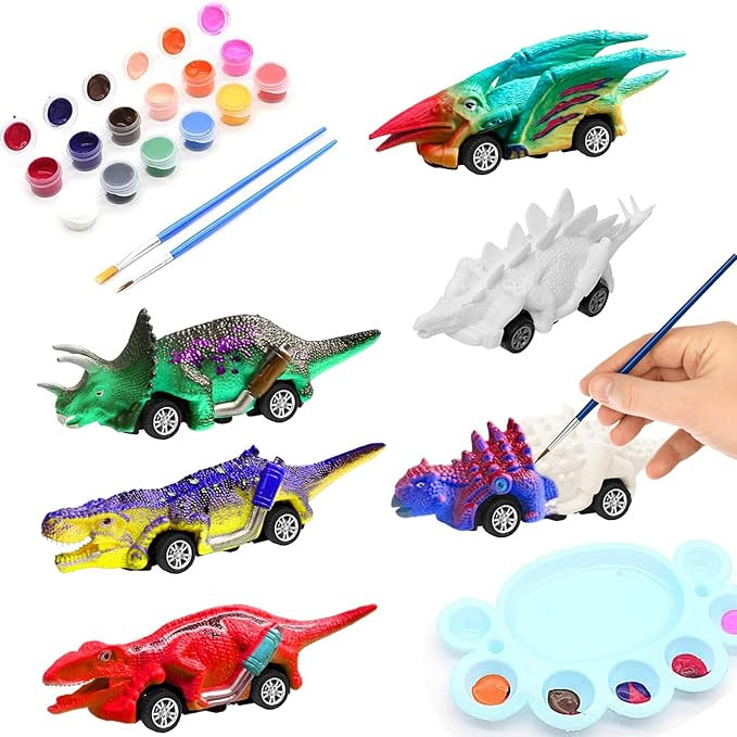 Mchochy 6 Pack Painting Dinosaur Pull Back Car Toys Arts and Crafts for Kids Age 3-12, DIY Dinosa... | Amazon (US)