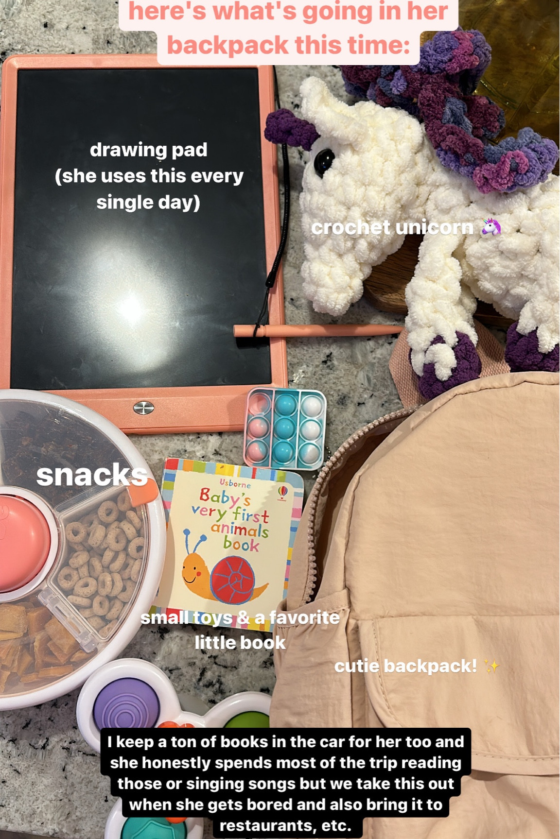 Toddler travel backpack
Restaurant nah
Screen free toys 
Toddler travel tips 
LCD writing tablet 
Mushie toddler backpack 
GoBe snack spinner 
Airplane toys 

#LTKbaby #LTKtravel #LTKkids