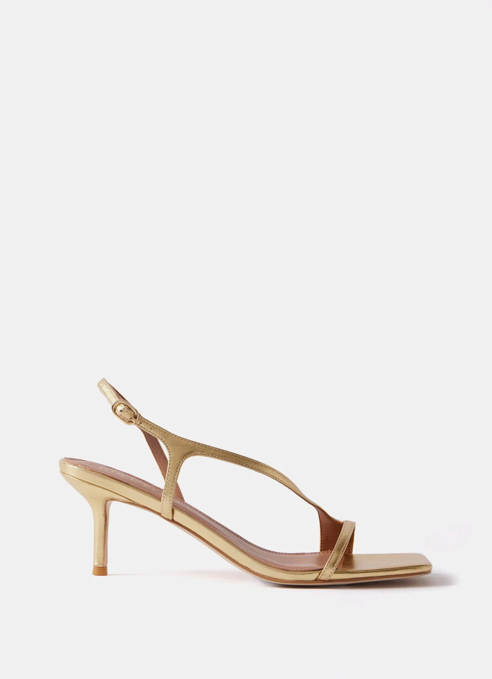 Fox Gold Leather Strappy Kitten Heels | Mint Velvet