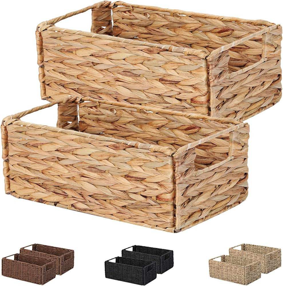 Wicker Storage Baskets, Vagusicc Water Hyacinth Hand-Woven Storage Baskets Bins for Shelves, Toil... | Amazon (US)