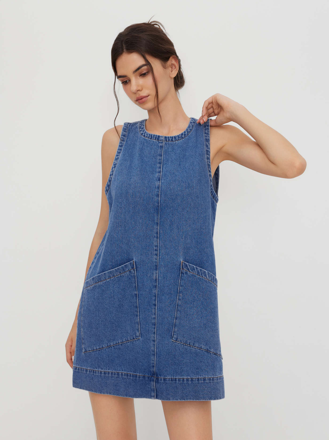 Denim Cut Out Oversized Tank Mini Dress | Cider