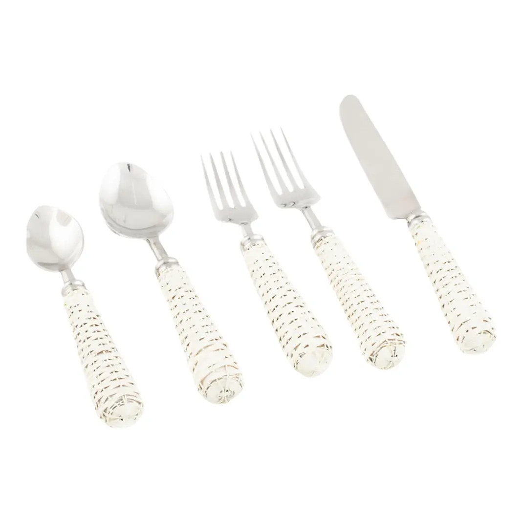White Basketweave Twenty-Piece Flatware Set, Service for Four | Chairish