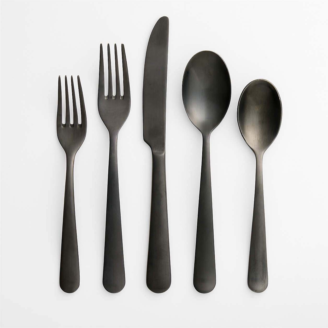 Jett Black Satin 20-Piece Flatware Set + Reviews | Crate & Barrel | Crate & Barrel